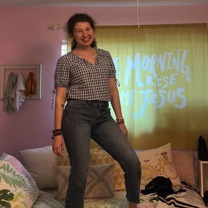 Madewell blue and white checkered top